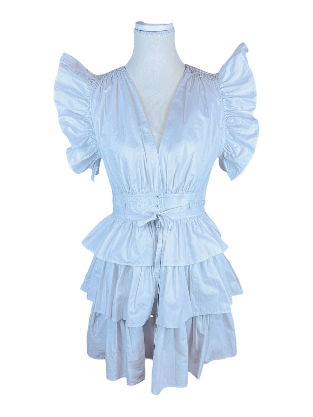 Ulla Johnson Sena Dove Cotton Poplin Tiered Ruffle Mini Dress Size 2